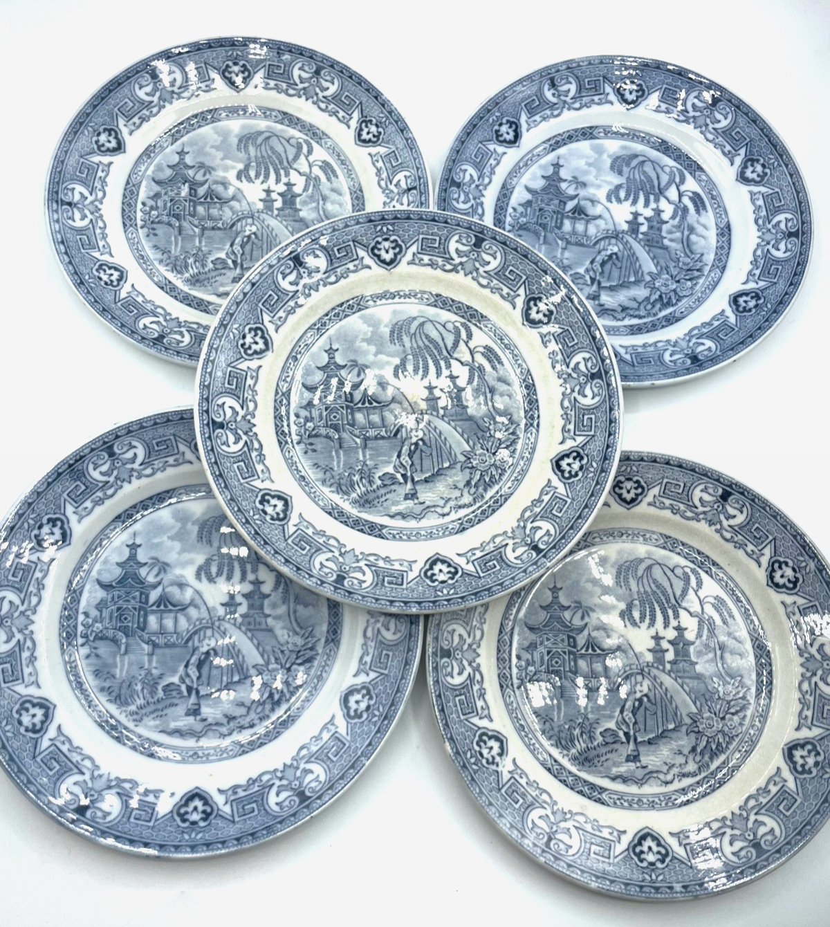 Antik blaue Yeddo U&C Sarreguemines Teller Speiseteller Ø 20 cm 5 Stück gepfl.0