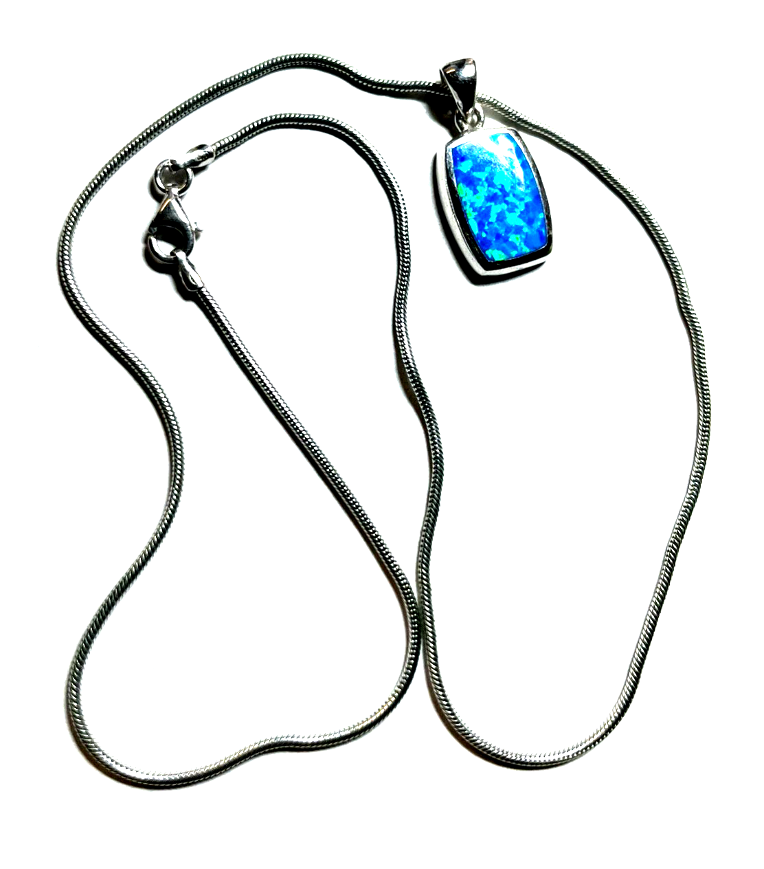 Sterling Anhänger mit Opal an 925 Silberkette Schlangenkette 42 cm gepflegt2