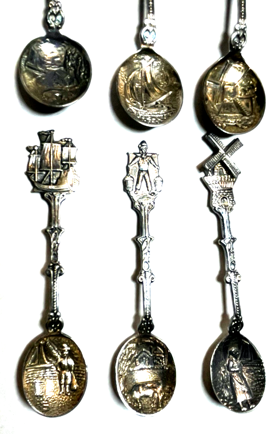 6 dekorative Espressolöffel Mokkalöffel kl. Löffel Souvenir Holland versilbert4