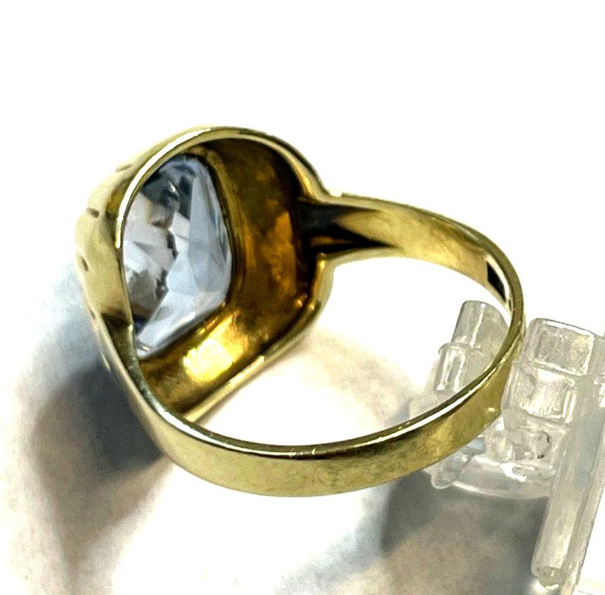 Massiver 585 Gold 14 K Ring Aquamarin Kissen Ø 17,5 mm RG 55 Juwelier sehr gepfl4
