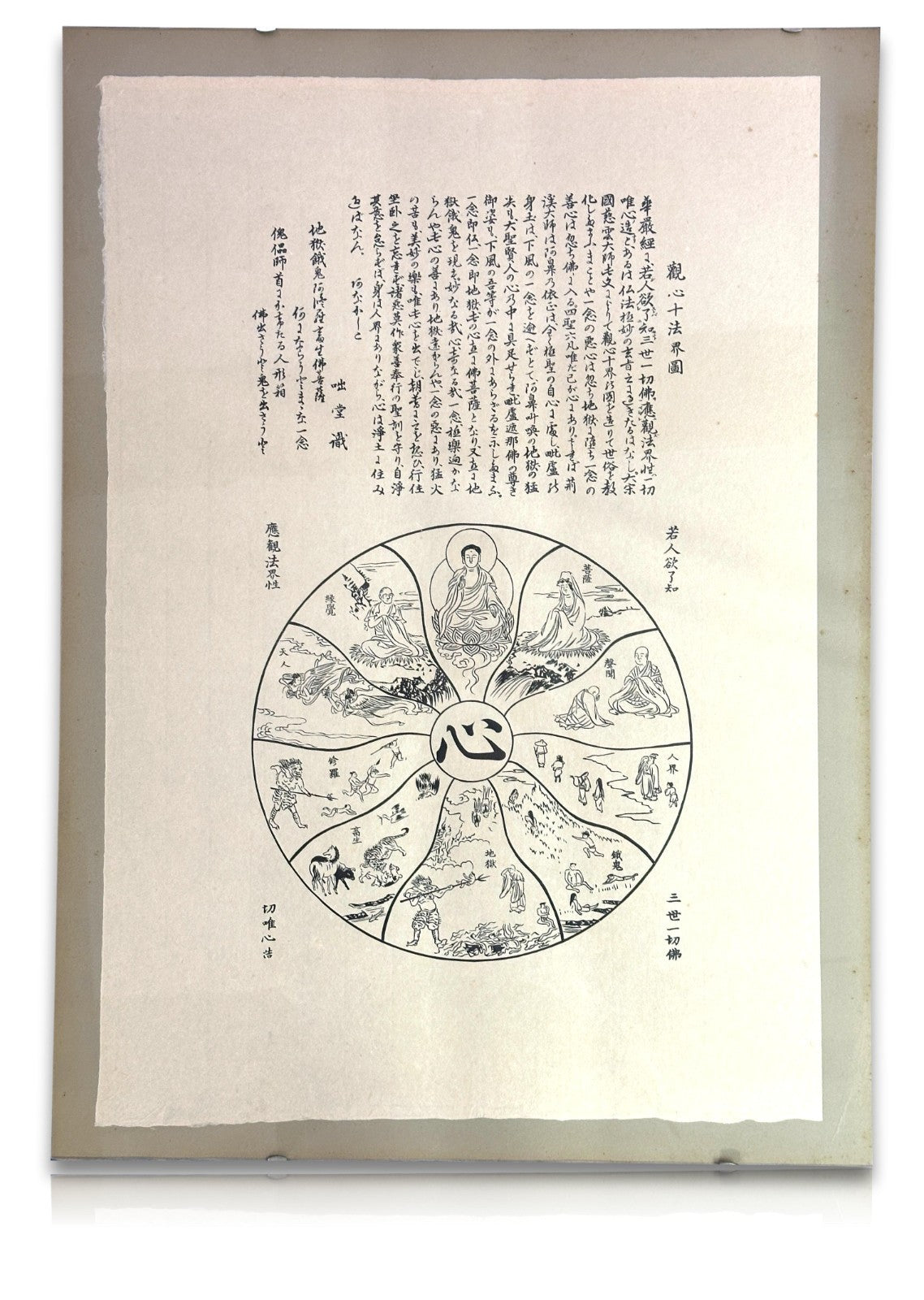 Japanischer Holzschnitt ca. 1900 – „Zehn Welten“  buddhistisches Weltbild0