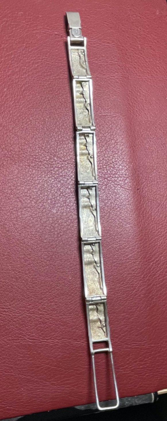 Solides 925 Silber Armband Unikat teilvergoldet L 21,5 cm B 13 mm Juwelier9