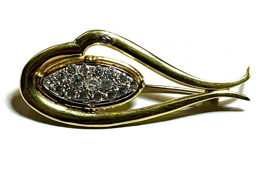 750 Gold 18 K Gold Brosche Anstecknadel Juwelier funkelnder weißer Topas Besatz7