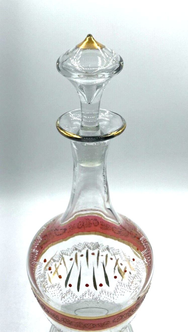 Antik Historismus Glas Karaffe Dekor Handgemalt mundgeblasen H 35 cm gepflegt2