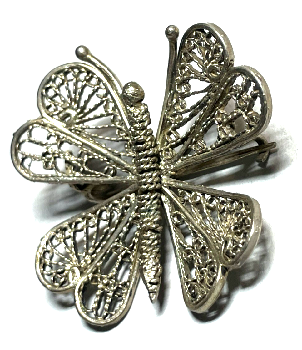 Antik 800 Silber Brosche Anstecknadel Filigransilber Schmetterling Trachtenmode2