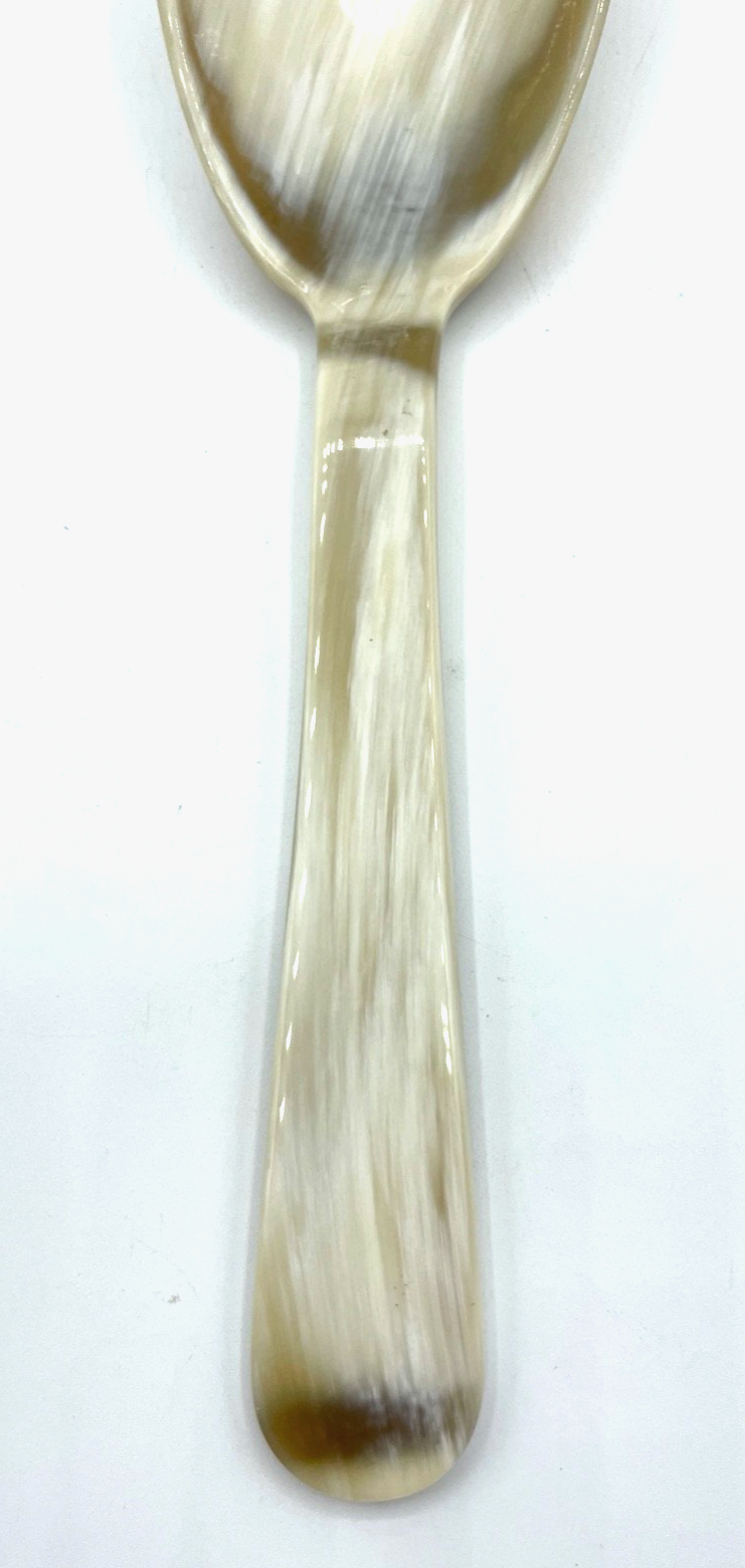 Vintage Handarbeit riesiger Vorleger Löffel aus poliertem Horn L 27,5 cm gepfl.2