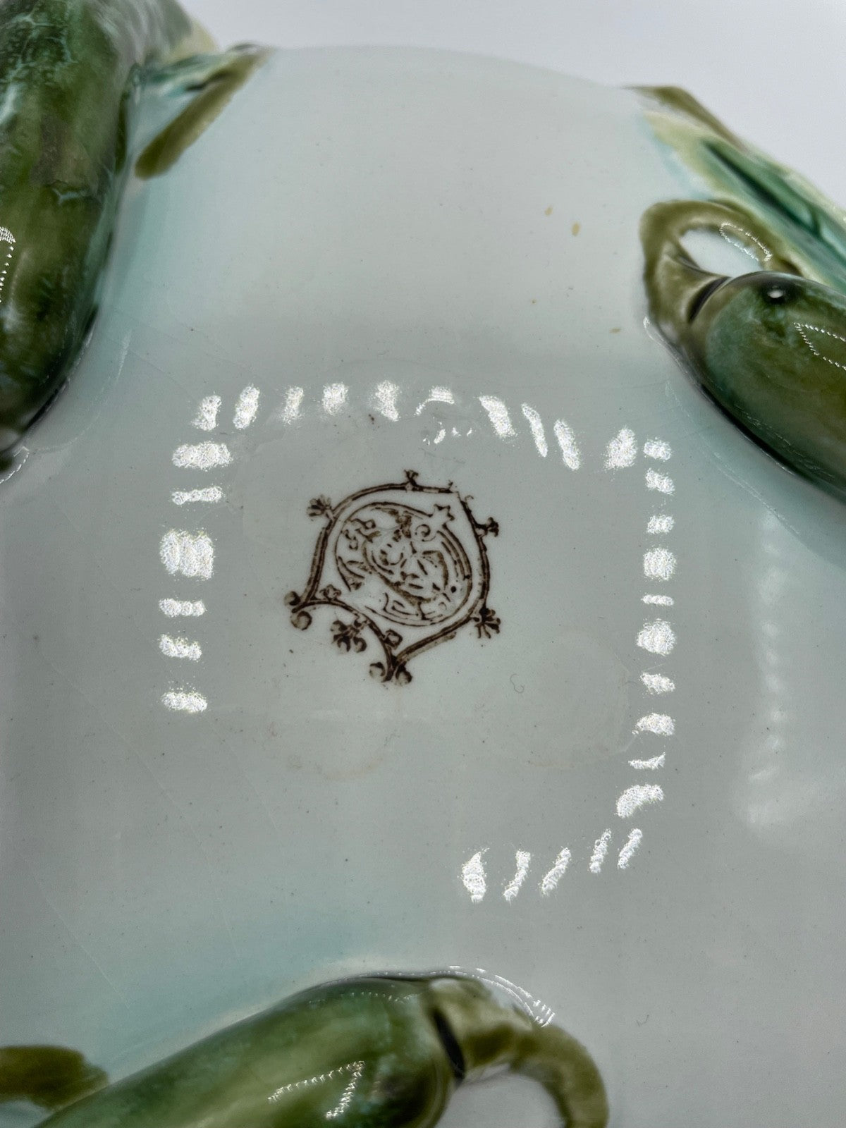 Jugendstil WMF dekorative Anbietschale Salatschüssel Gurken Dekor Straussenmarke3