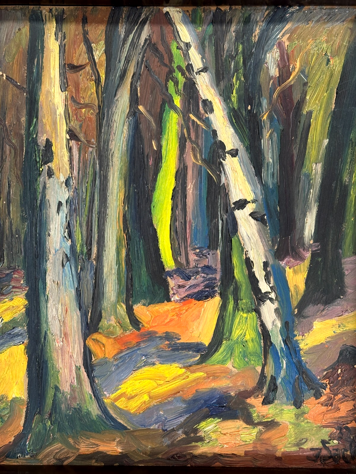 Johannes Sack 1890-1958 - Expressionistisches Waldstück – Öl auf Karton signiert1