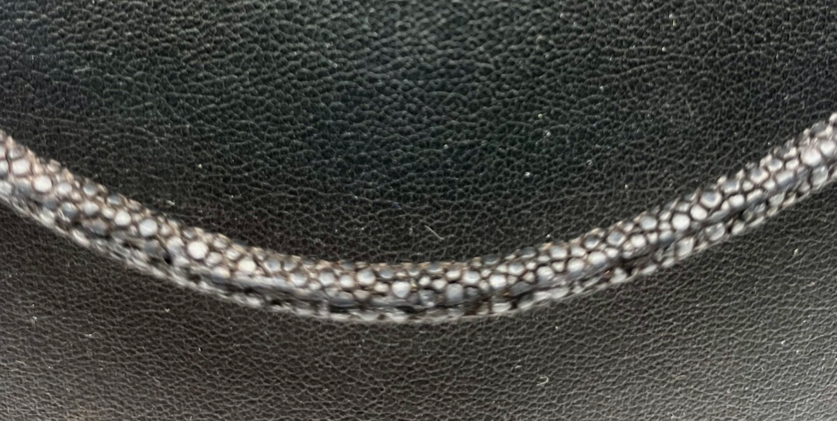 Schwarz Rochenleder Collier 925 Silber vergoldet L 45-50 cm B 4 mm top gepflegt3