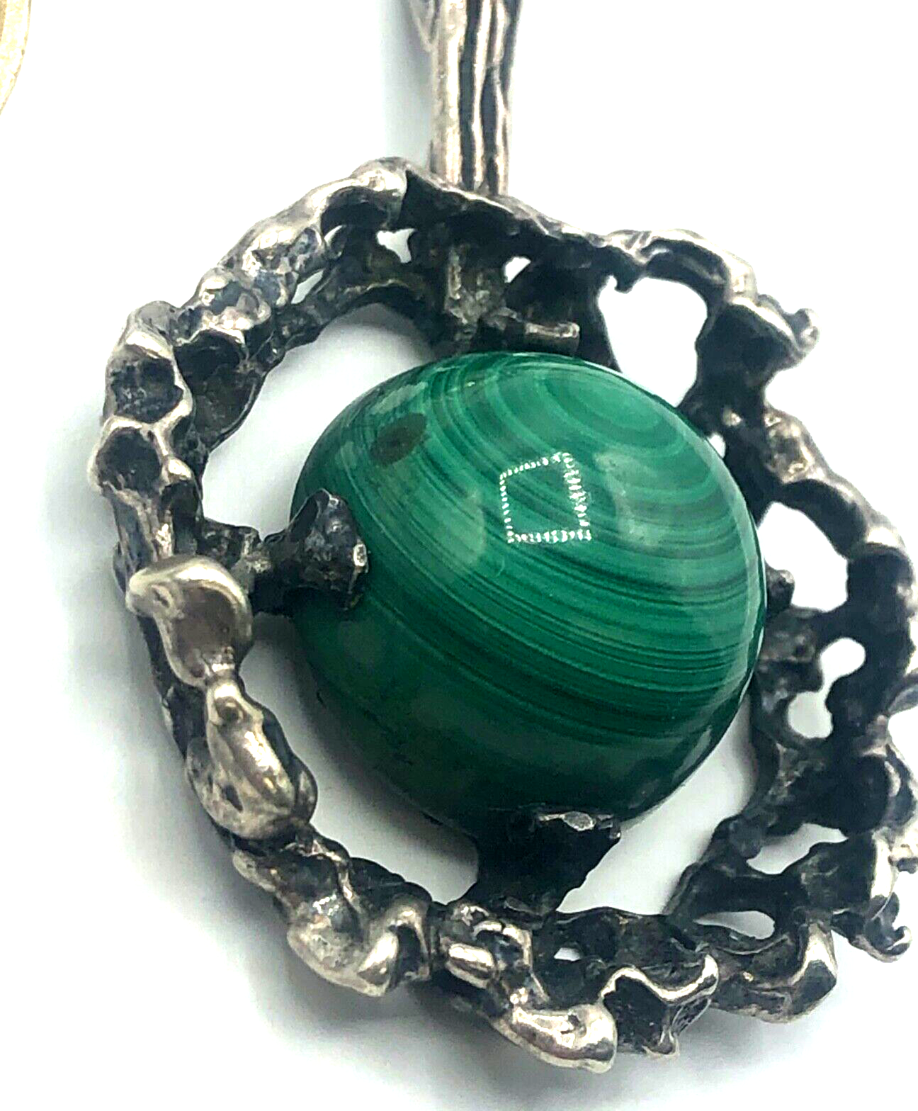Designer CNP 835 Silber Anhänger Malachit Cabochon Modernist Brutalist 70er J2