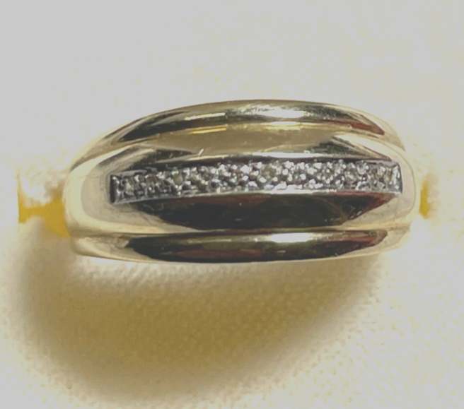 585 Gold 14 K Ring Bandring + 11 Diamanten Bandring RG 63 Ø 20 mm sehr gepfl2