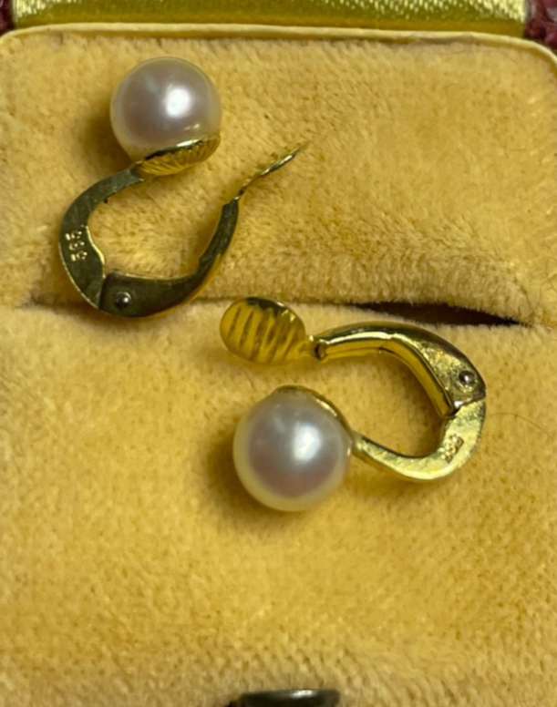 Elegante 585 Gold 14 K Ohrringe Ohrclips Clips zeitlos mit Akoya Perle Ø 6 mm0