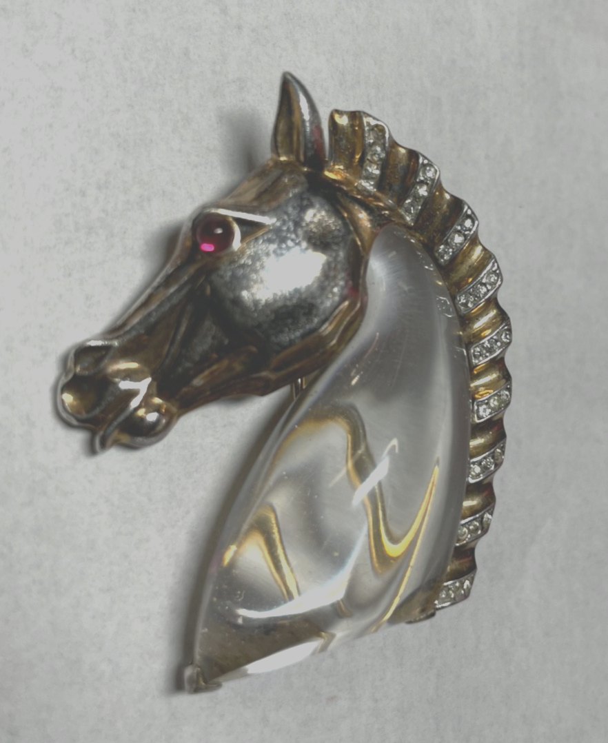 Vintage Trifari Jelly Belly Pferdekopf Brosche Sterling Alfred Philippe 19404