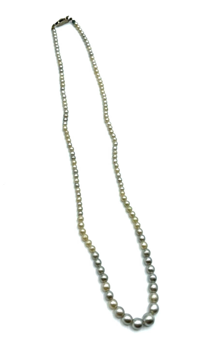 Antik Perlenkette echte Flussperlen Collier mit 835 Silber Schliesse 20erJ 43,54