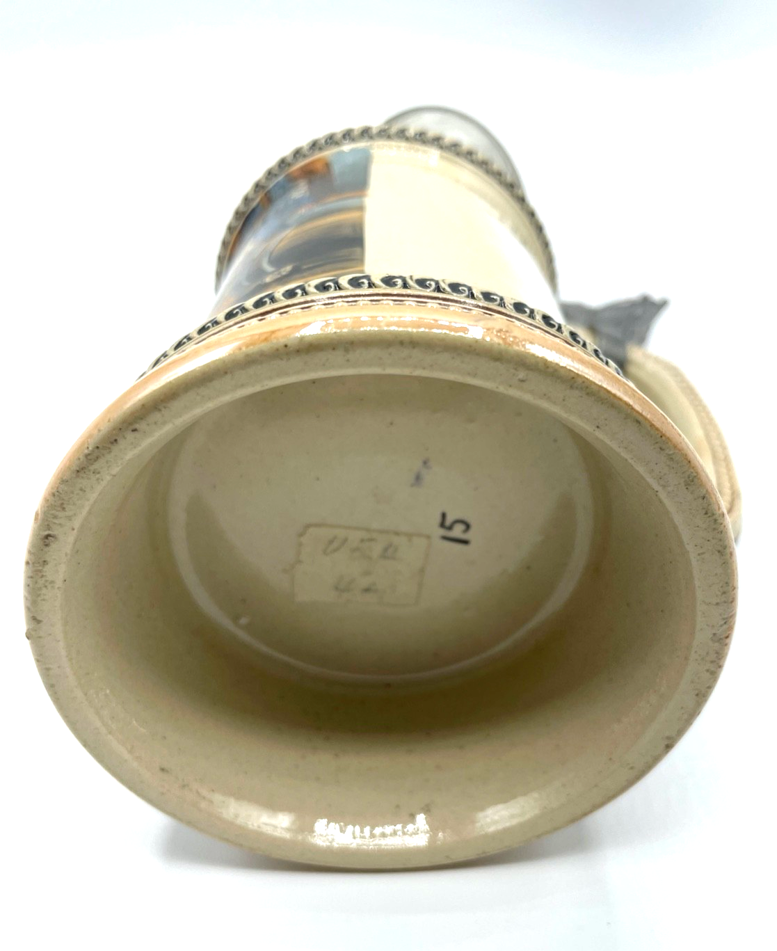 Antik Steinzeug Bierkrug Krug Zinn Deckel handbemalt Wirtshaus 0,4 Ltr. um 19006