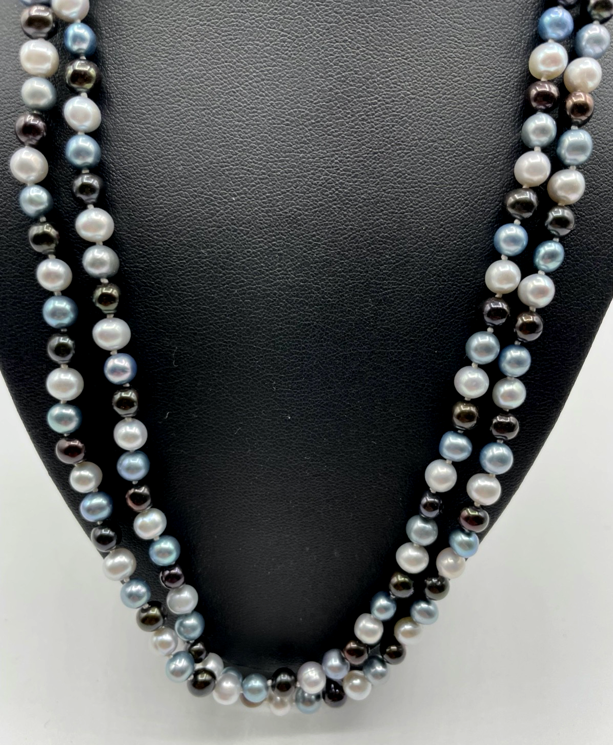 SWZ Perlen Perlenkette Endloskette 3 farbig grau silber schwarz  L 120 cm Ø 6 mm1