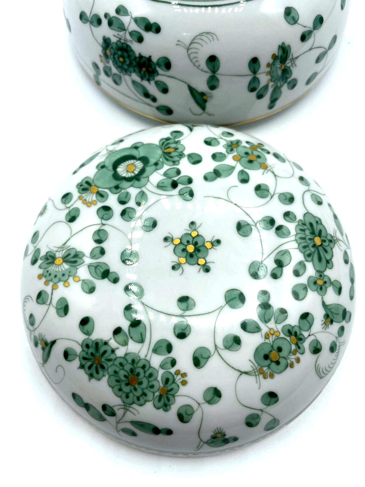 Vintage Meissen Porzellan Deckeldose Dose  indisch grün Ø 12,5 cm  1A Zustand6