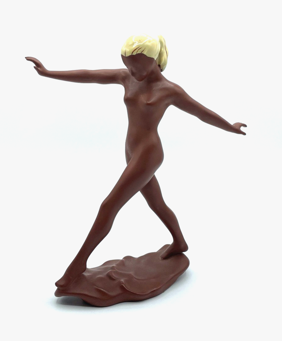 mid-century Cortendorf Keramik Figur dynamisch Tänzerin grazil Frauenfigur H24,51
