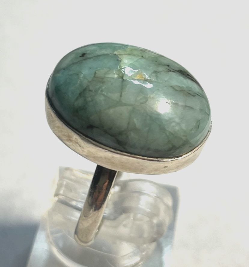 Solider 925 Silber Ring Amazonit Cabochon Besatz Handarbeit Ø 19 mm RG 60 gepfl.2