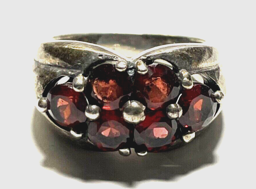 Solider 925 Silber Ring Silberring 6x Granat Handarbeit Ø 18 mm RG 57 gepflegt0