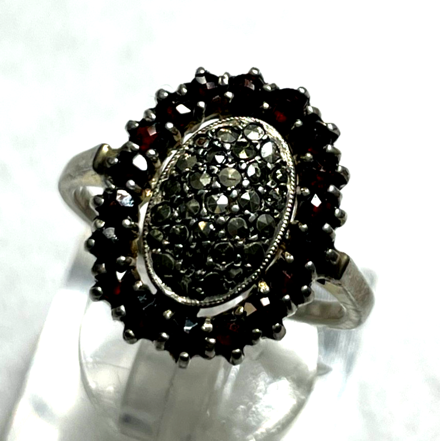 Antik 835 Silber Ring Markasiten + Granat um 1920 sehr gepflegt RG 54 Ø 17,2 mm4