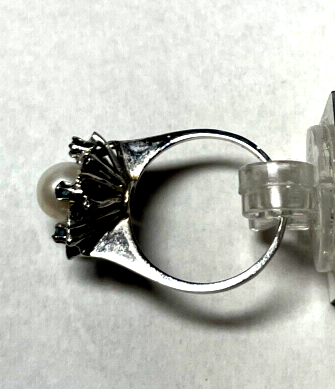 750 Gold 18 K Ring Weißgold Perle + 6 Saphir klassisch Ø 16,2 mm RG 51 Juwelier5