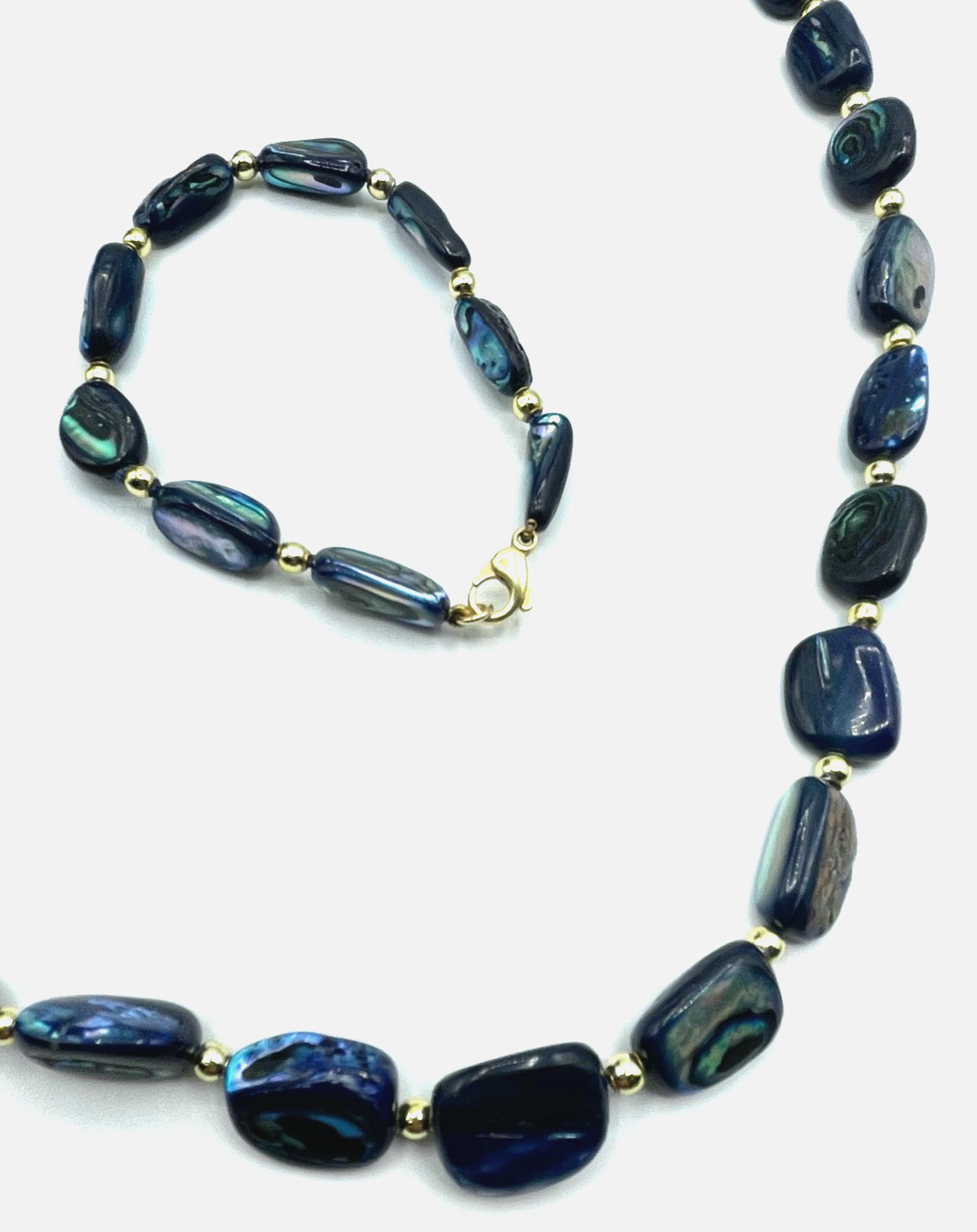 Elegant Paua Muschel Abalone Set Halskette + Armband sehr gepflegt + wunderschön3