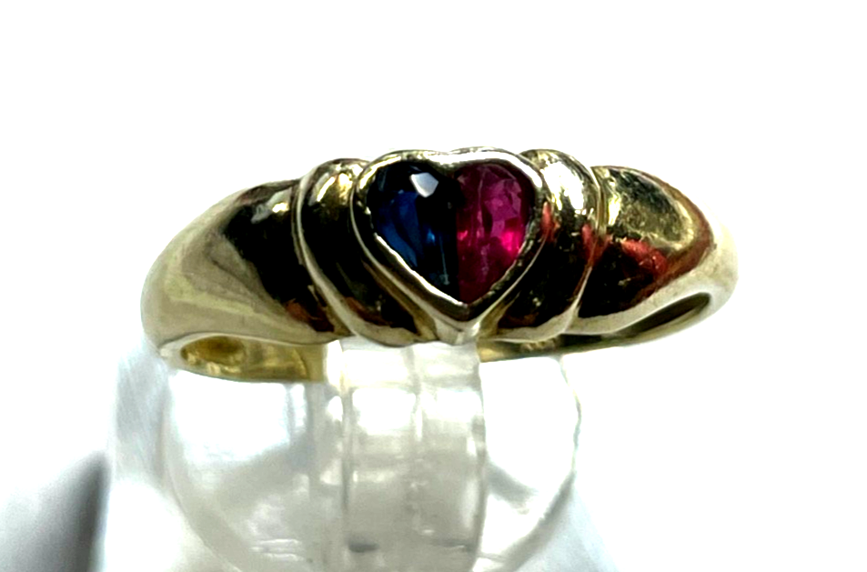 Aparter  333 Gold 8 K Ring Rubin Saphir im Herz Ø 17,5 mm RG 55 Verlobung gepfl.4