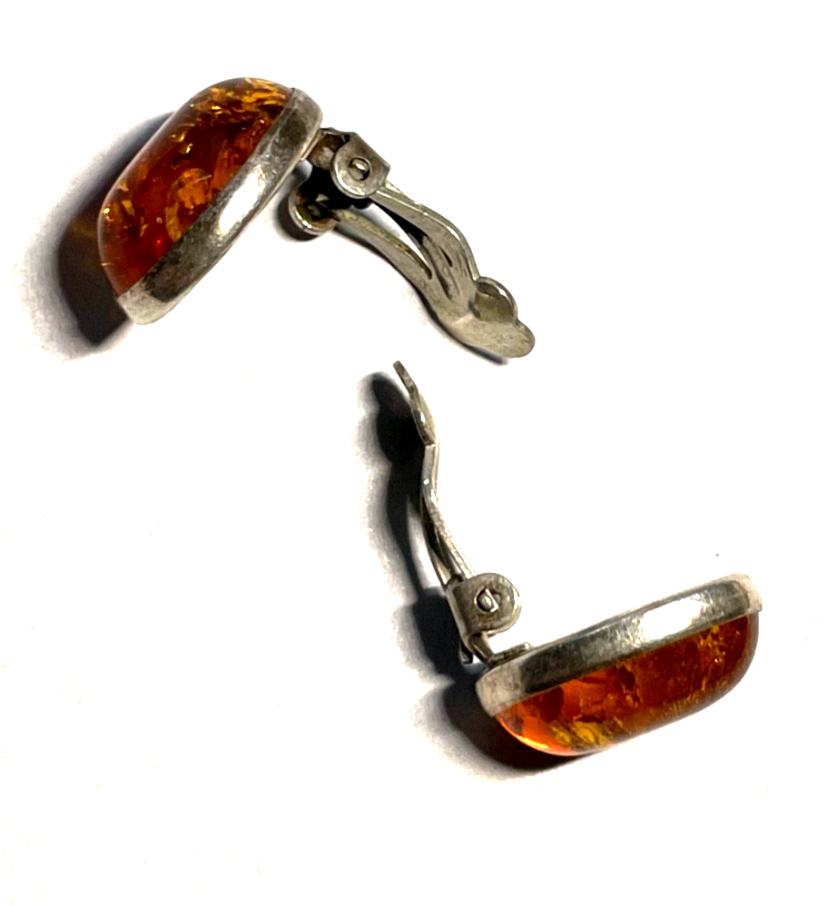 Elegante 925 Silber Ohrringe Ohrstecker Bernstein Cabochon L 16 mm B 13 mm3