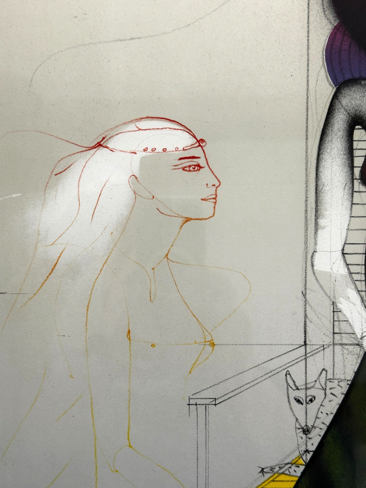 Paul Wunderlich – Eine schöne Frau mit zwei Hunden - Farblithografie - signiert2