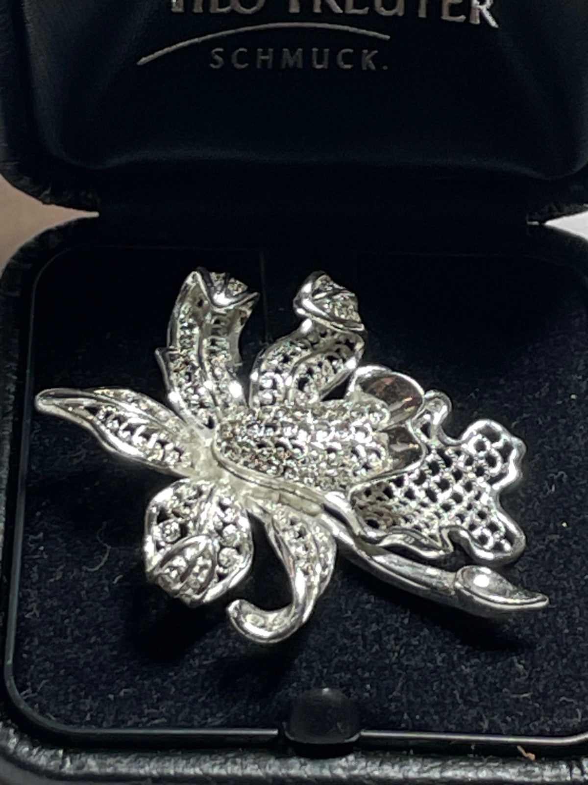 Antik 800 Silber Brosche Anstecknadel Filigransilber Handarbeit Orchidee gepfl.8
