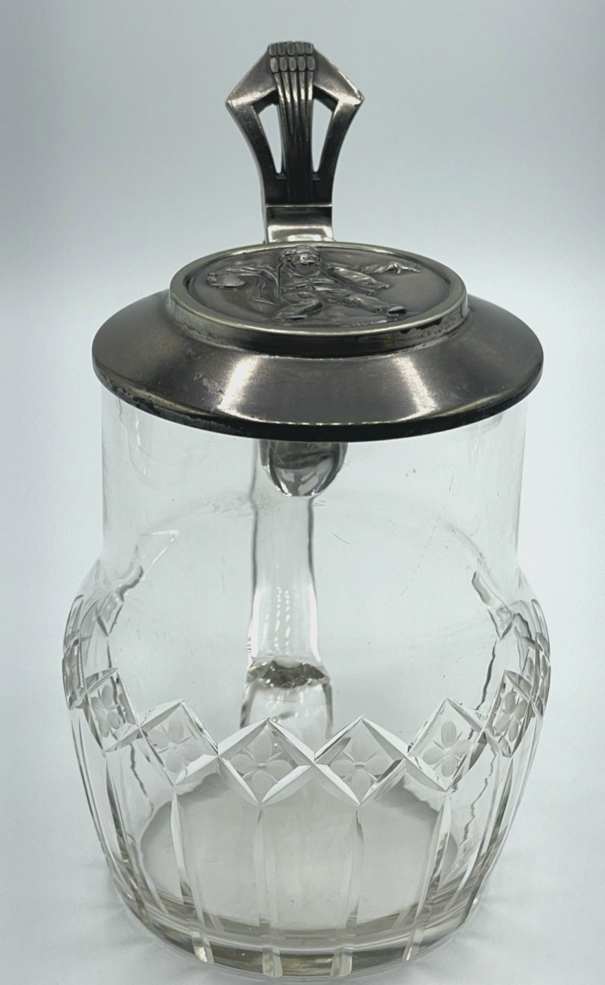 Gepflegter Jugendstil WMF Glaskrug Deckel Britannia versilbert Bierkrug 0,4Ltr.3