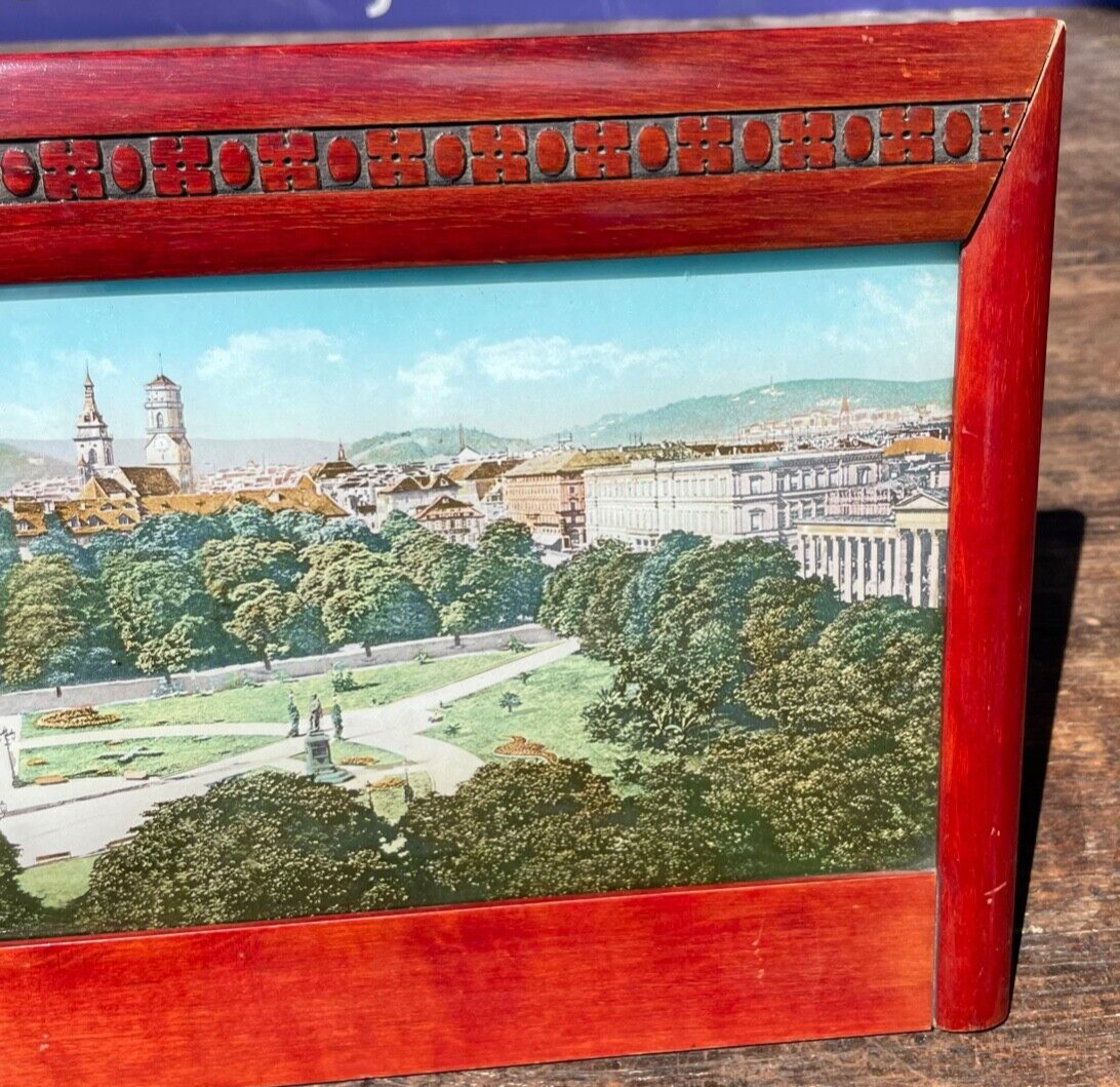 Jugendstil gr Souvenir Bild Stuttgart gerahmt Perlmutt Reiseandenken 1900 L 48cm6
