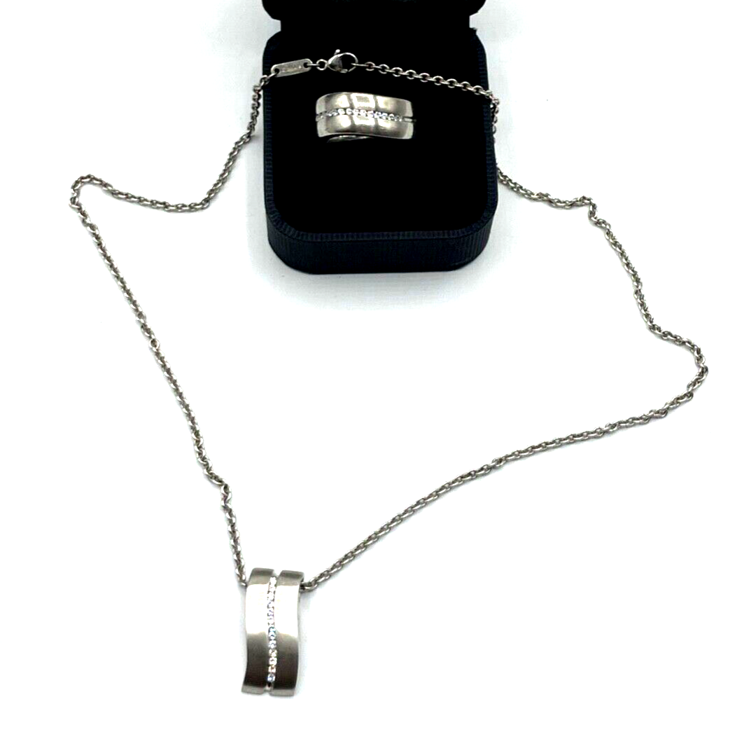 Viventy Bernd Berger Set 925 Silber Ring Bandring + Kette mit Anhänger Zirkonia0