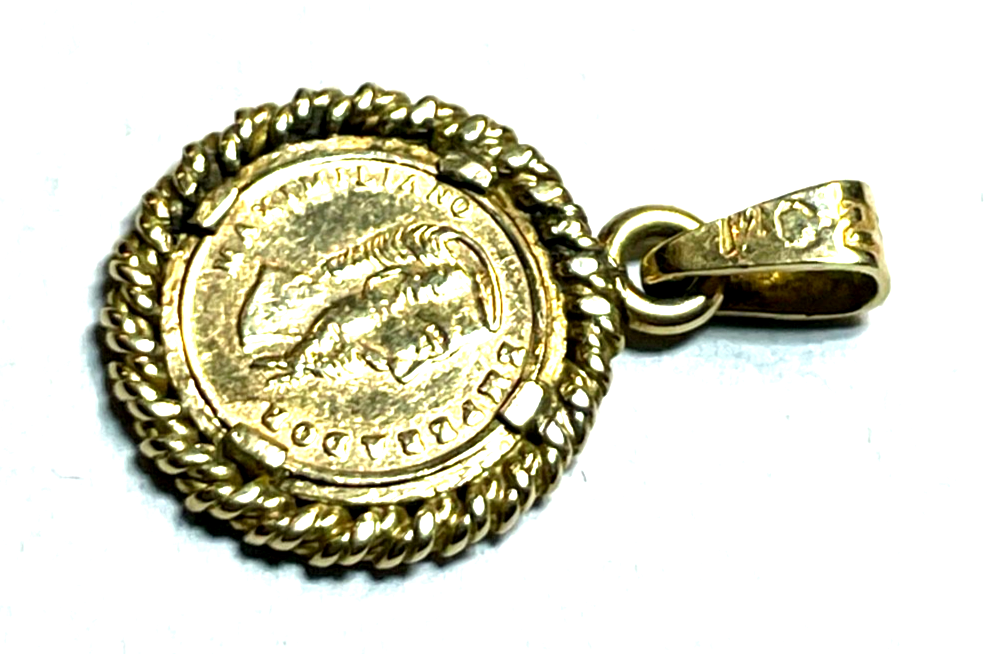585 Gold 14 K Gelbgold Anhänger Charm mexikanische Münze in Fassung Münzanhänger4