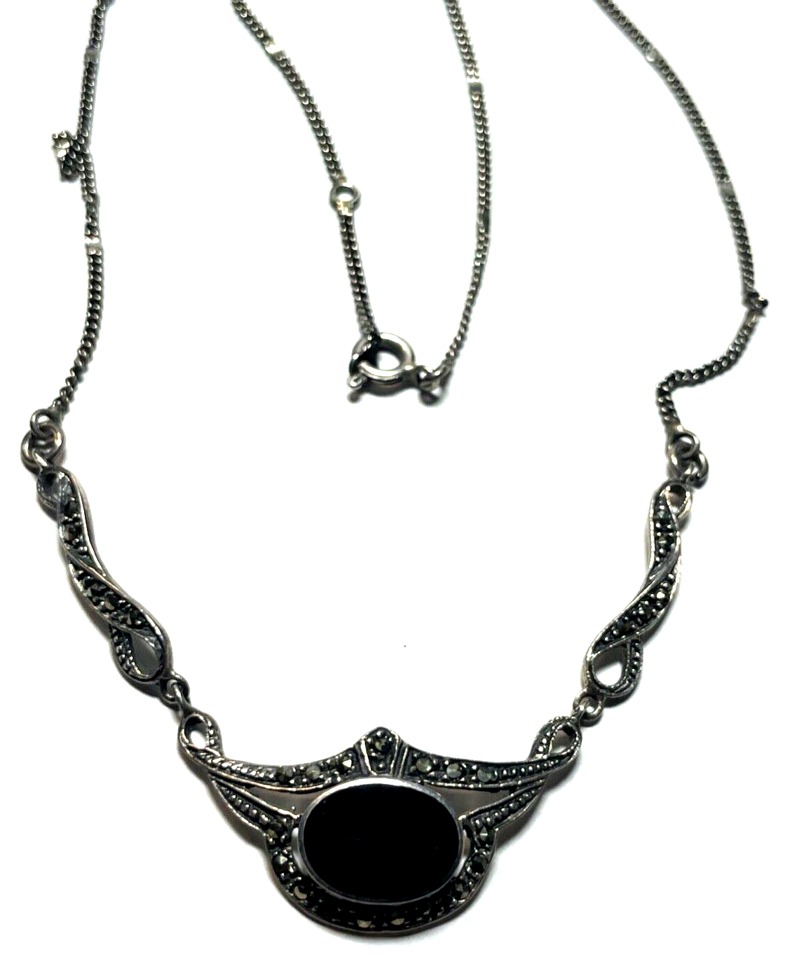 925 Sterling Silber Kette Collier Onyx Markasit im Antikstil Handarbeit apart5