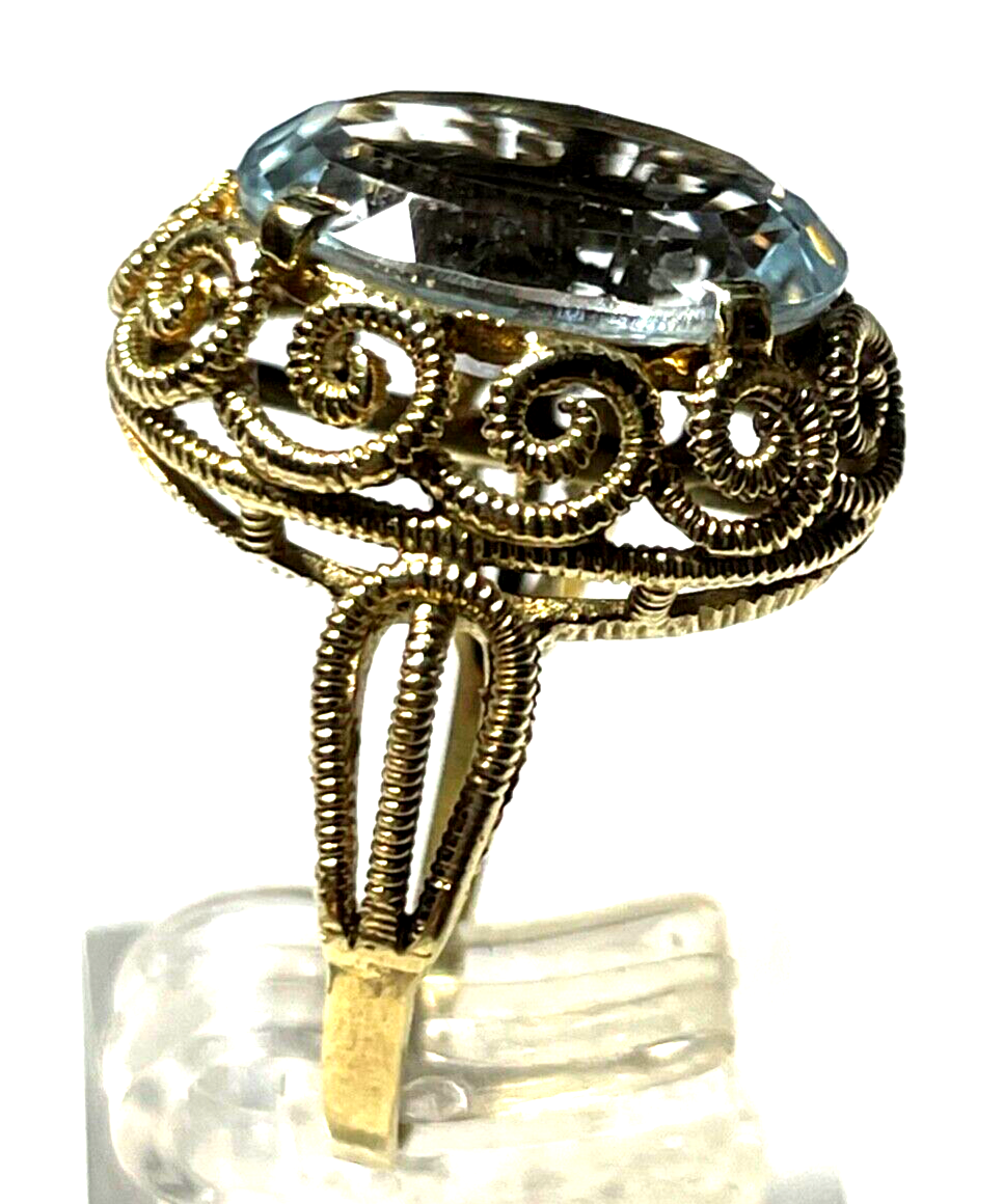 Massiver 585 Gold 14 K Ring Aquamarin oval Ø 16 mm RG 51 Juwelier Etagenring4