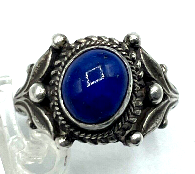 Vintage Ethno solide 925 Silber Ring Lapislazuli Cabochon Silberring Ø18,5 RG 588