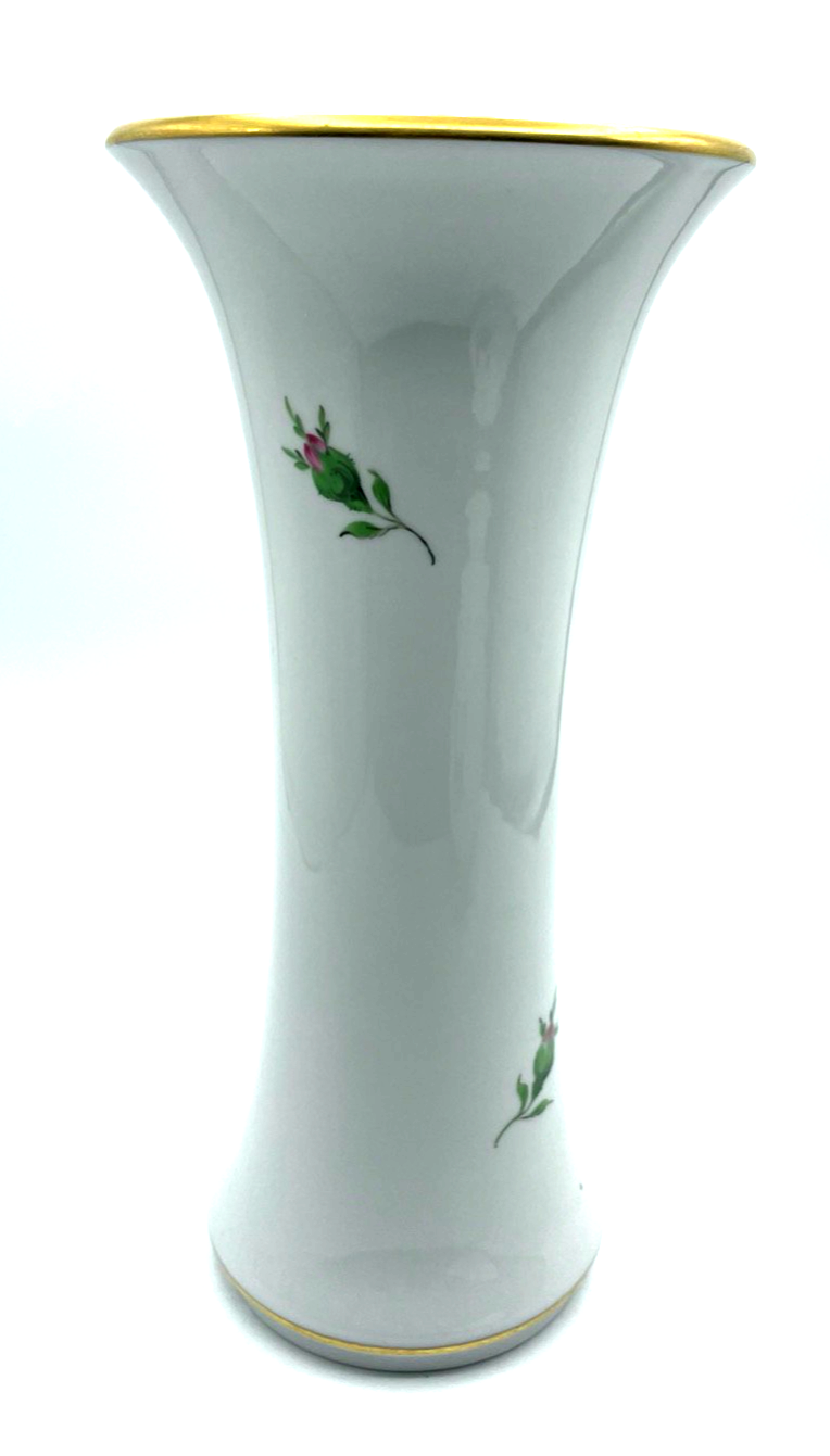 Antik Meissen hohe Porzellan Vase rote Rose Wildrose H 25,5 cm Trichtervase4