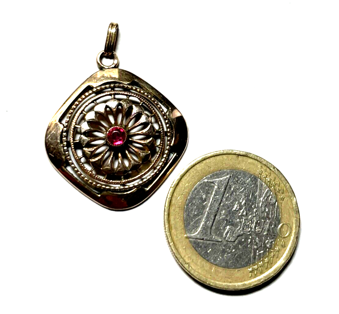 Antik Jugendstil Golddouble Anhänger roter Farbstein um 1900 Rotgold sehr gepfl.3
