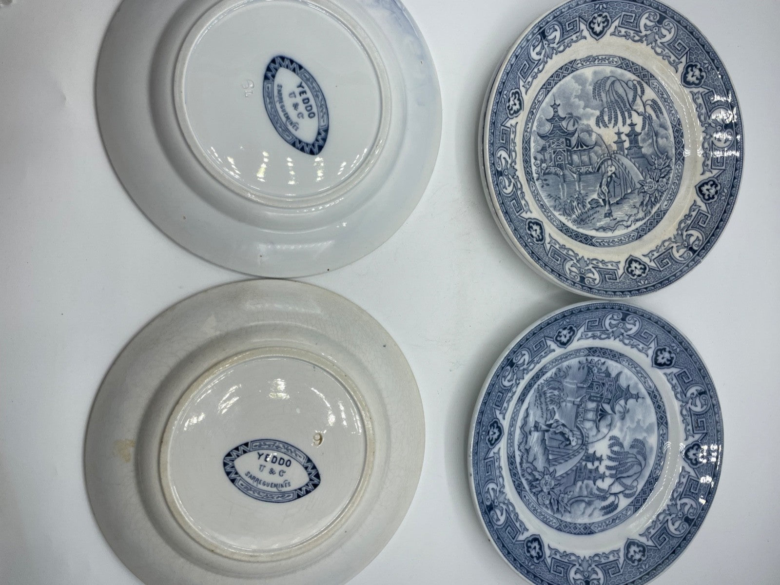 Antik blaue Yeddo U&C Sarreguemines Teller Speiseteller Ø 20 cm 5 Stück gepfl.3
