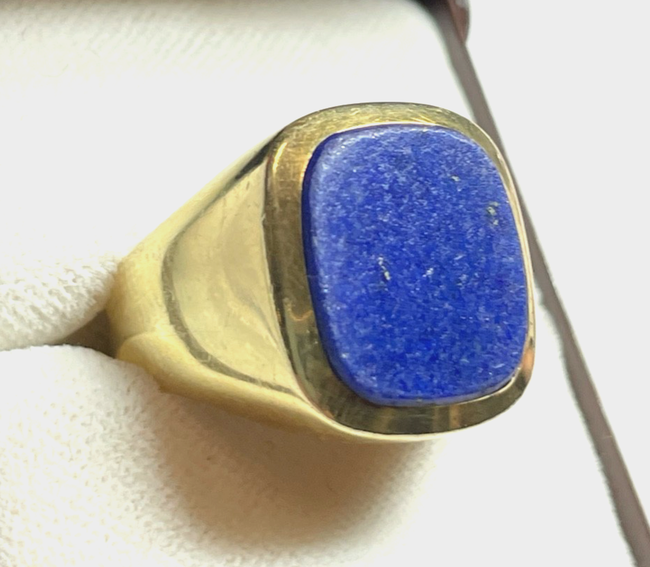 585 Gold 14 K Herrenring Ring Siegelring Lapislazuli Tafel Ø 20 mm RG 63 klassik2
