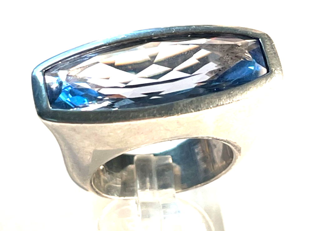 Massiv Design 925 Silber Ring mit gr. Blautopas  Ø 17  RG 55 gepflegt Juwelier0