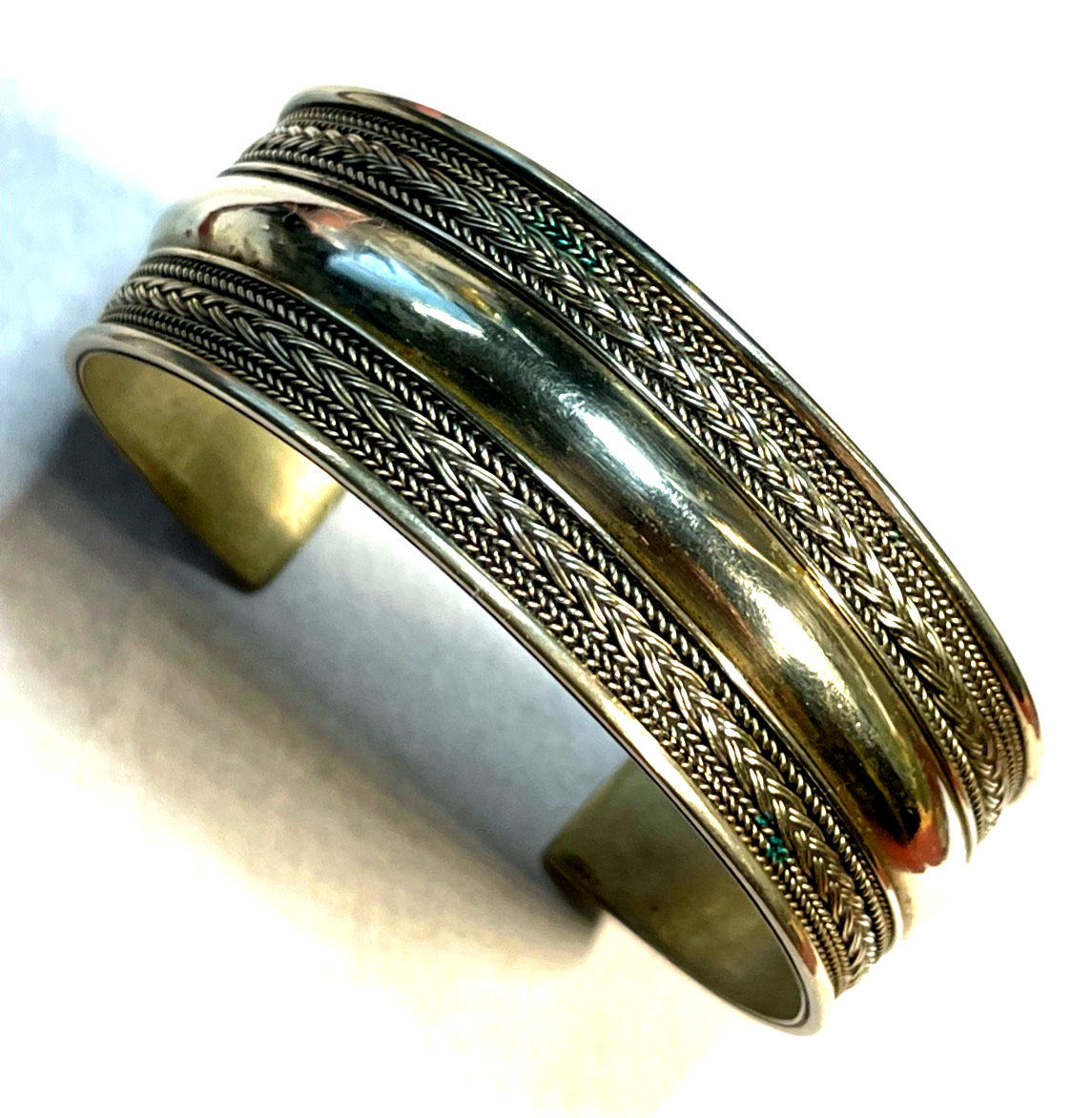 Unisex Ethno Style 925 Silber solider Armreif Armspange 23 mm breit flexibel5