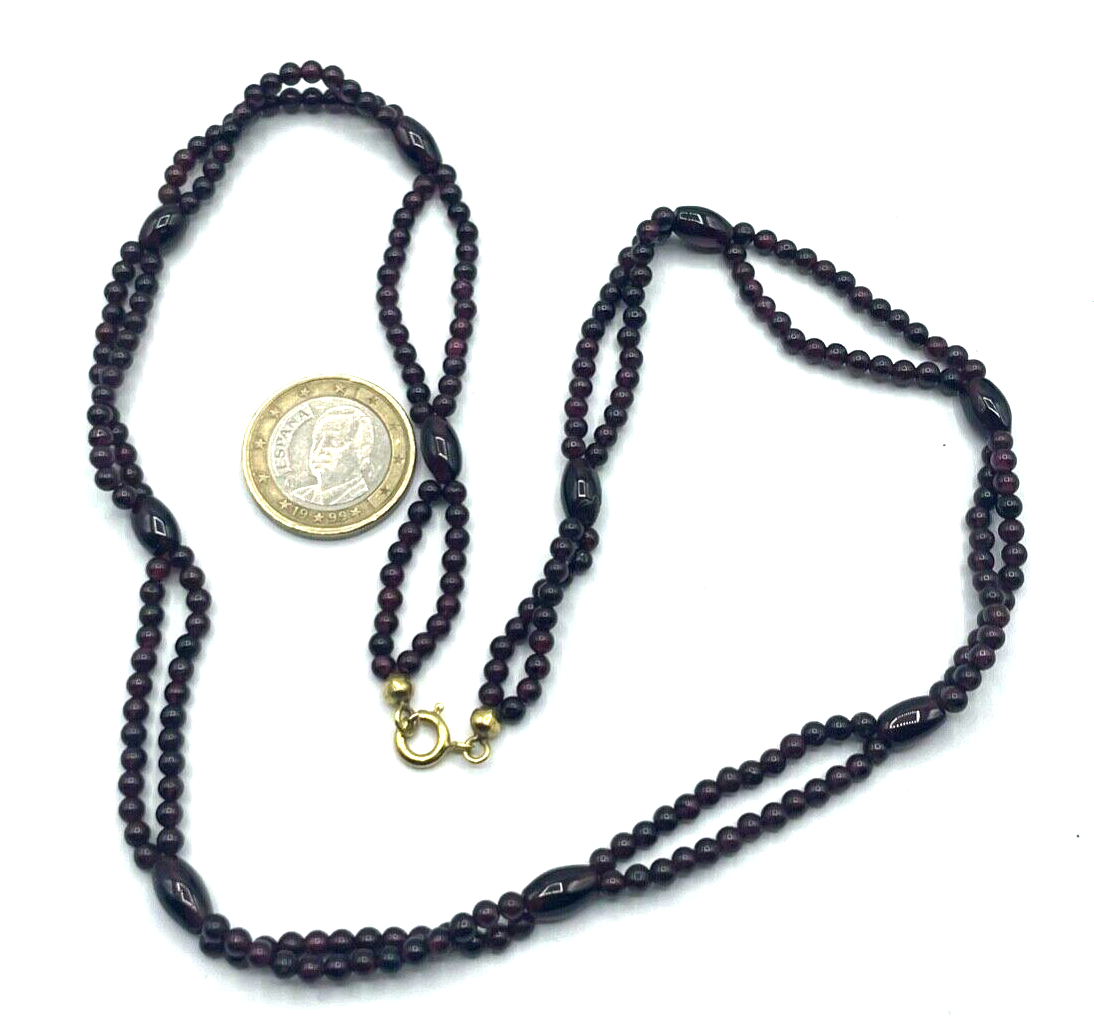 Vintage Granat Kette zweireihig elegant Double Federring L 52 cm B10 mm gepflegt3