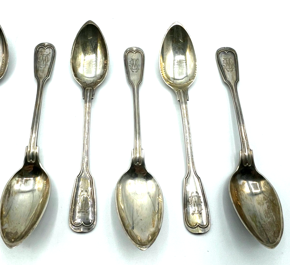 Antik Augsburger Faden Friedländer 800 Silber Kaffeelöffel Set 8 St WG GW Gravur3