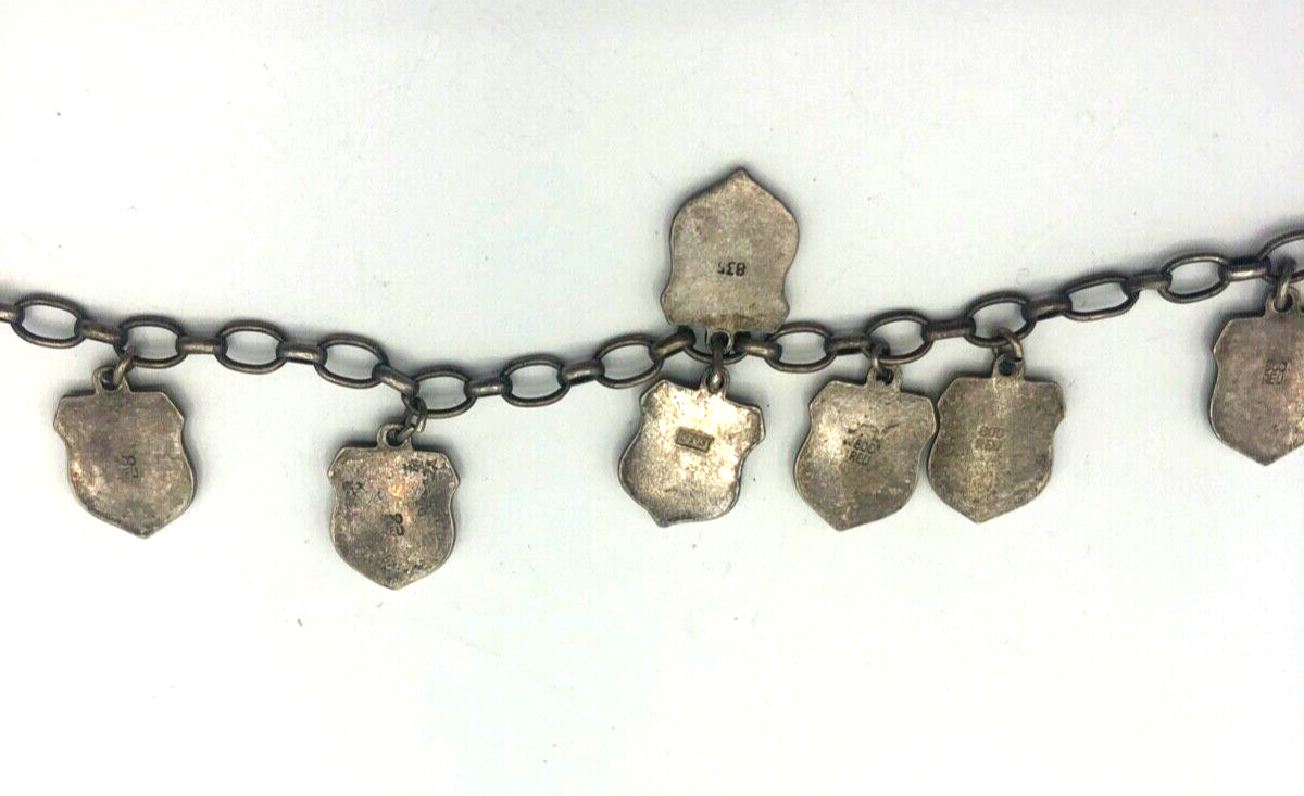 Vintage Silber Bettelarmband Stadtwappen 11 Reiseandenken Emaille erweiterbar7