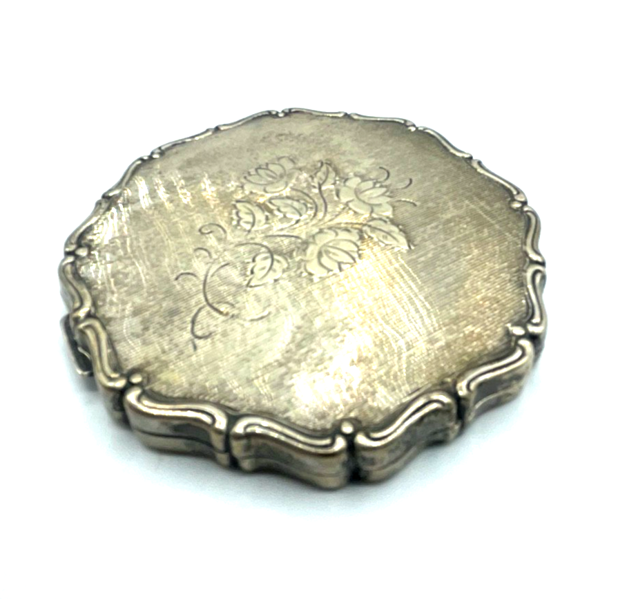 Antik 835 Silber Puderdose Puder Behälter Blumenbukett Dekor gepflegt5