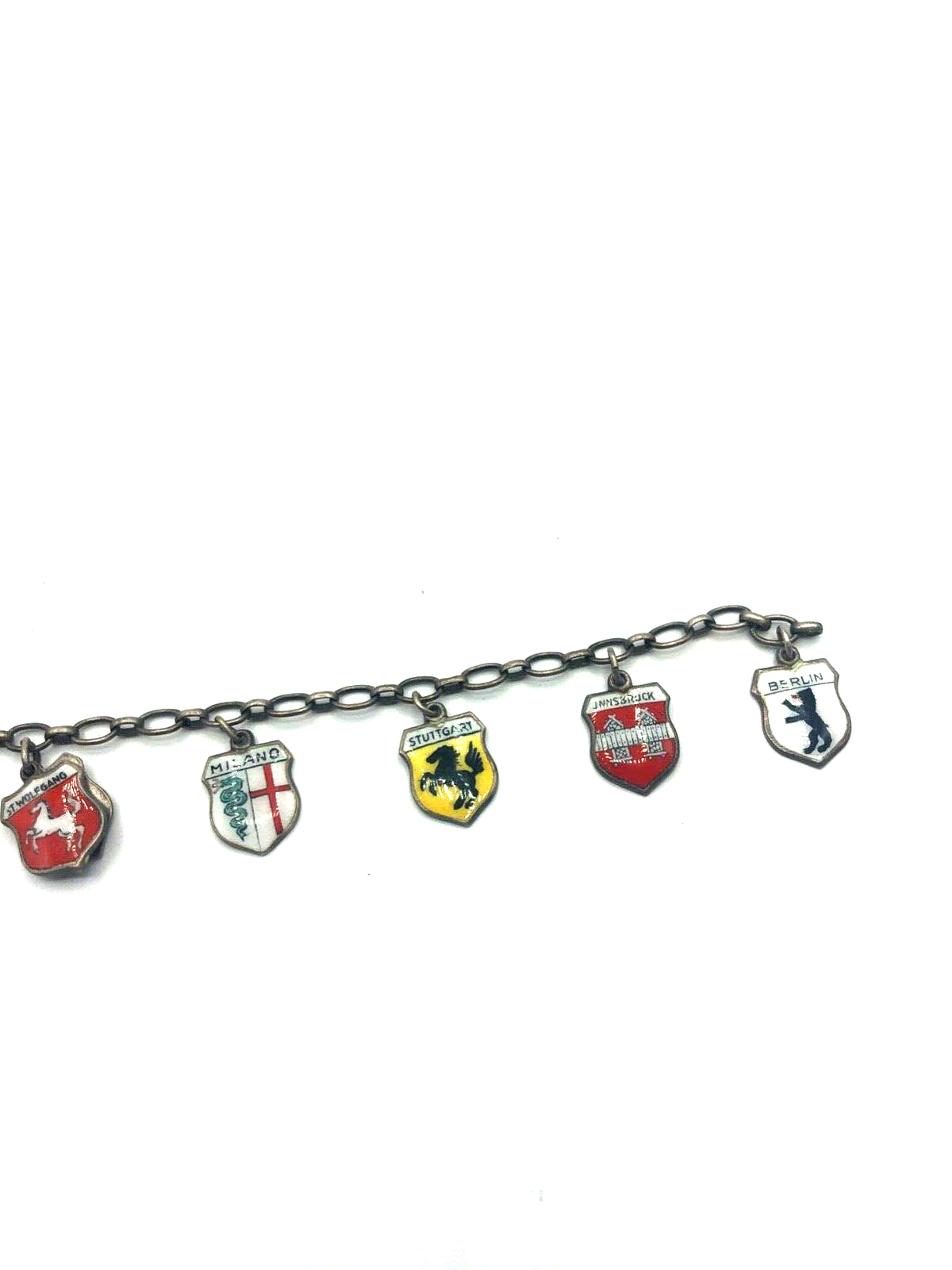 Vintage Silber Bettelarmband Stadtwappen 11 Reiseandenken Emaille erweiterbar4