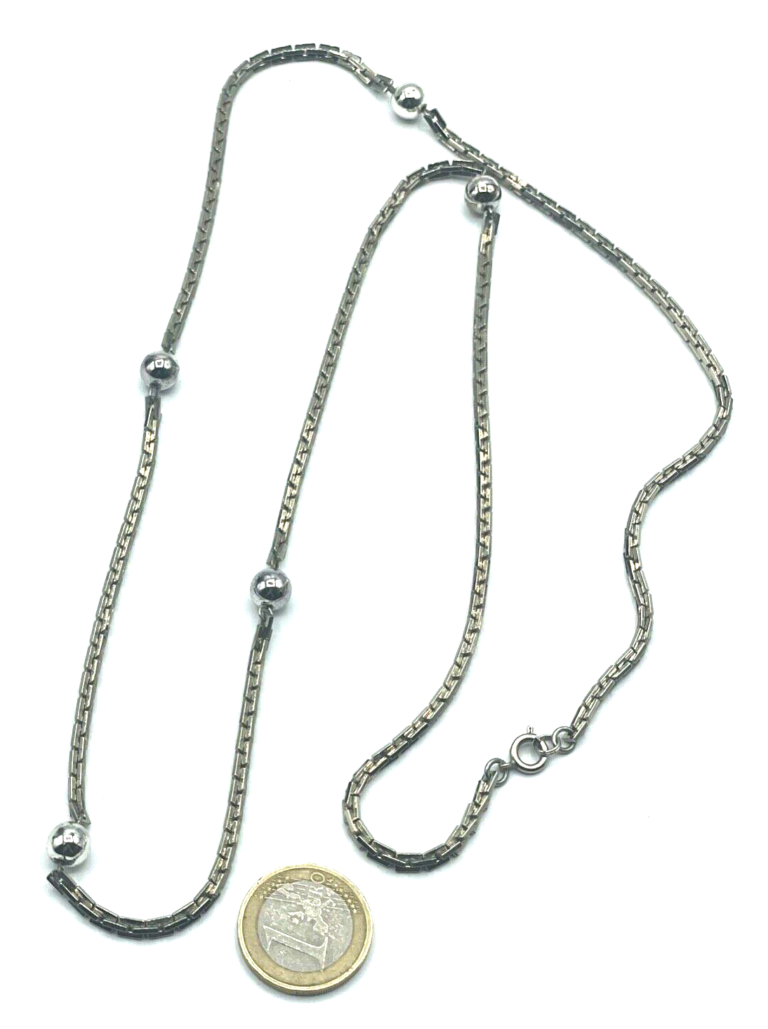 Klassische Eleganz real vintage Blusenkette Pulloverkette L82 versilbert wie neu4